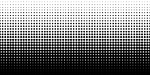 Dotted Gradient Halftone Background. Horizontal Seamless Dotted Pattern In Pop Art Style. Abstract Modern Stylish Texture. Fade Gradient Black And White Half Tone Background. Vector Illustration.