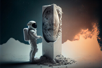 Poster - Beautiful abstract illustrations Astronaut and start symbol icon on a beton column background. 