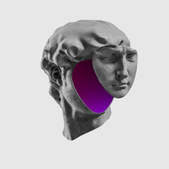 Wall Mural - greek statue of david vapor synth retro wave background concept.