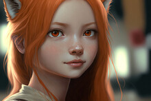 Japanese Red Girl Kitsune Fox Paint. AI Generated 