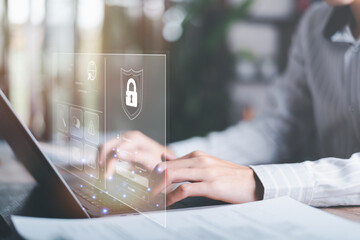 businessman connected network with virtual icon,internet security concept, cyber security online, digital security unlocking or encryption, secure login authorization,Protecting data from theft