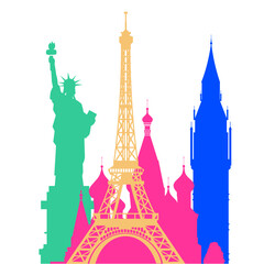 Wall Mural - World architectural landmarks colorful silhouettes vector illustration.