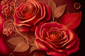 Wall Mural - Two red roses made by generative ai