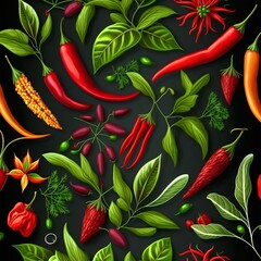 Pattern wirh chilies an herbs decoration kitchen poster created with AI