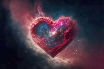 Wall Mural - Heart in outer space made of nebulas made by generative ai