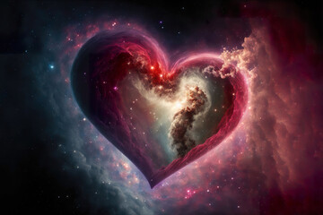 Wall Mural - Heart in outer space made of nebulas made by generative ai
