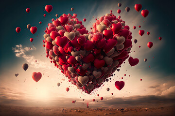 Wall Mural - Hot Air Ballon formed by Hearts made by generative ai
