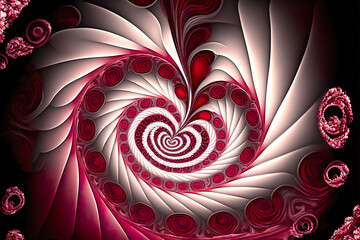 Wall Mural - Fractal red and pink heart pattern made by generative ai