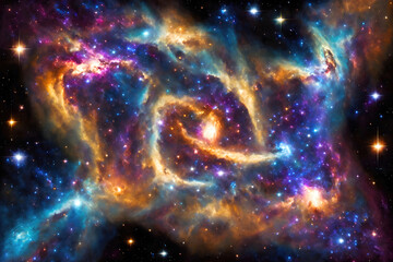 Wall Mural - Space galaxy with supernova nebula spiral background. Cosmos explosion and beautiful universe stars creation. Generative AI