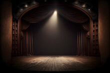 Spotlights Illuminate Empty Wooden Stage With Dark Background Generative Ai