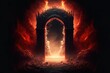 canvas print picture - illustration of sinful curse hell gate with smoke and flame Generative Ai