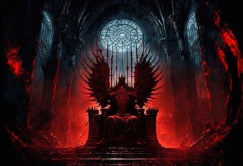 Fototapeta illustration of the hell throne hall with a throne generative ai