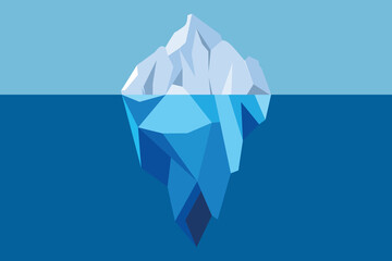 iceberg floating in blue ocean vector illustration. big iceberg floating in sea with massive underwa