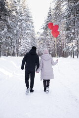 Romantic walk of a couple in love on valentine's day