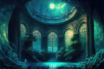 fantasy ancient palace inside , ai generated