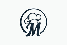 Chef Logo With A Combination Of Letter M And Chef Hat For Any Business Especially For Restaurant, Cafe, Catering, Etc.