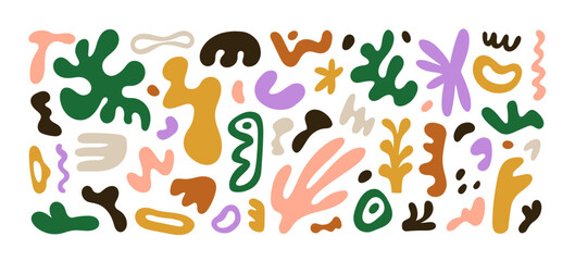 Leinwandbilder - Modern abstract shapes set. Trendy creative fluid design elements bundle. Organic doodle decorations, decorative forms in contemporary style. Flat vector illustrations isolated on white background