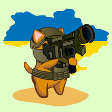 Banner On The Theme Of The War In Ukraine With Cartoon Defenders Of War Cats In Anime Style