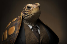 Portrait Of A Tortoise Dressed In A Formal Business Suit, Generative AI
