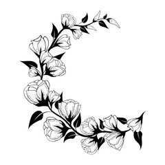 Wall Mural - Floral composition, floral background with tender flowers and branches of buds. Hand drawing. For stylized decor, invitations, postcards, posters, cards, backgrounds, as clipart or coloring page.