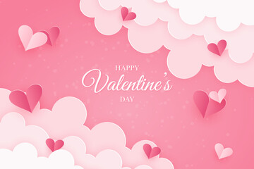 Wall Mural - Valentines day background with heart in paper cut design