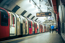 Motion Blurred View Of London Underground Platform And Tube Train
