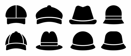 Hat icon. Black and white hat icon set. Stock vector illustration.