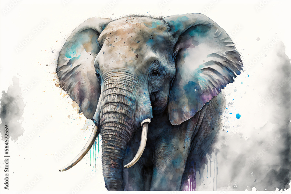 Beautiful portrait of a Watercolor Elephant Painting, Generative