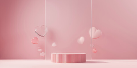 Poster - Valentine's day stage podium mock up with heart product display showcase 3d rendering