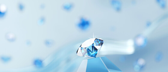 Poster - Group of Blue diamond sapphire placed on glossy background main object focus 3d rendering