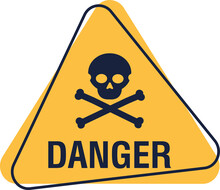 Yellow Triangle Danger Illustration Sign. Skull And Bones Warning Sign On White Background