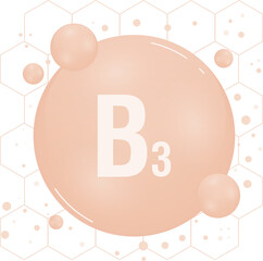 Vitamin B3 shining pill capcule icon. Vitamin complex with chemical formula, group B, niacin. Shining substance drop. Meds for heath ads. Vitamin illustration