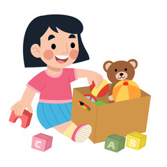 Illustration of a girl playing a toy