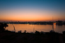 Sunset View Over Nile River And Luxor City From The Rivers West Bank, Egypt