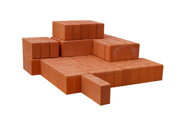 Wall Mural - pile of red bricks isolated on white background