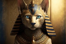 Cat As Egyptian Pharaoh Illustration Generative Ai
