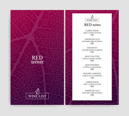 Poster - Wine list template with vine leaf texture background. Red wine