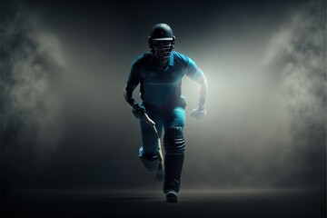 Wall Mural - A cricket player walking on the ground in a blue jersey. Cricket. sports player. Generative AI
