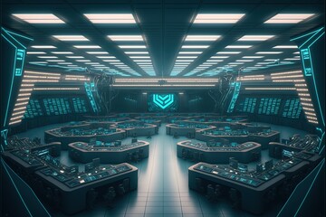Fototapete - The futuristic financial trading floor. futuristic bureau. trading building. Generative AI