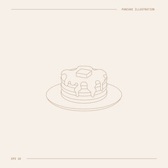 Wall Mural - breakfast pancakes with butter and syrup on a plate. minimalist lineart illustration. pancake icon. 