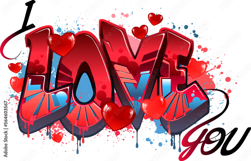 Graffiti Styled Urban Street Art Tagging Design - I Love You
