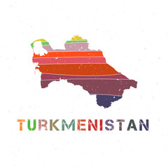 Turkmenistan map design. Shape of the country with beautiful geometric waves and grunge texture. Captivating vector illustration.