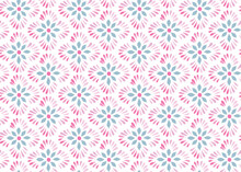 Flower Geometric Pattern. Seamless Background. Green And Pink Ornament. Ornament For Fabric, Wallpaper, Packaging. Decorative Print