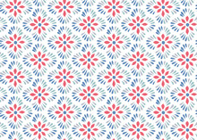Flower Geometric Pattern. Seamless Background. Blue And Pink Ornament. Ornament For Fabric, Wallpaper, Packaging. Decorative Print