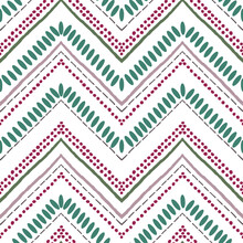 Seamless Ethnic Zigzag Chevron Pattern. Hand Drawn Colorful Geometric Green Background. Striped Tribal Motifs. Vector Illustration