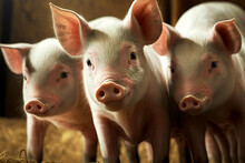 Small Pretty Homemade Piglets With Gray Ears On Pig Farm