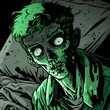 Closeup Dead guy He is dressed in rags and his face is haggard wake up background bed Green tints comics 