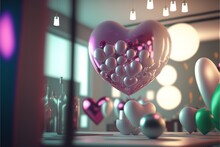 Valentine Day Room Decoration With Balloons, Candles, Lightings,. Valentine's Day. Balloons. Heart Shape Balloons. Generative AI 