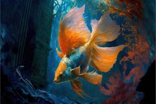 4K Resolution Or Higher,  Colorful Beta Fish. Generative AI Technology
