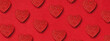 Valentine's day banner with pattern made of shiny hearts on red background.
